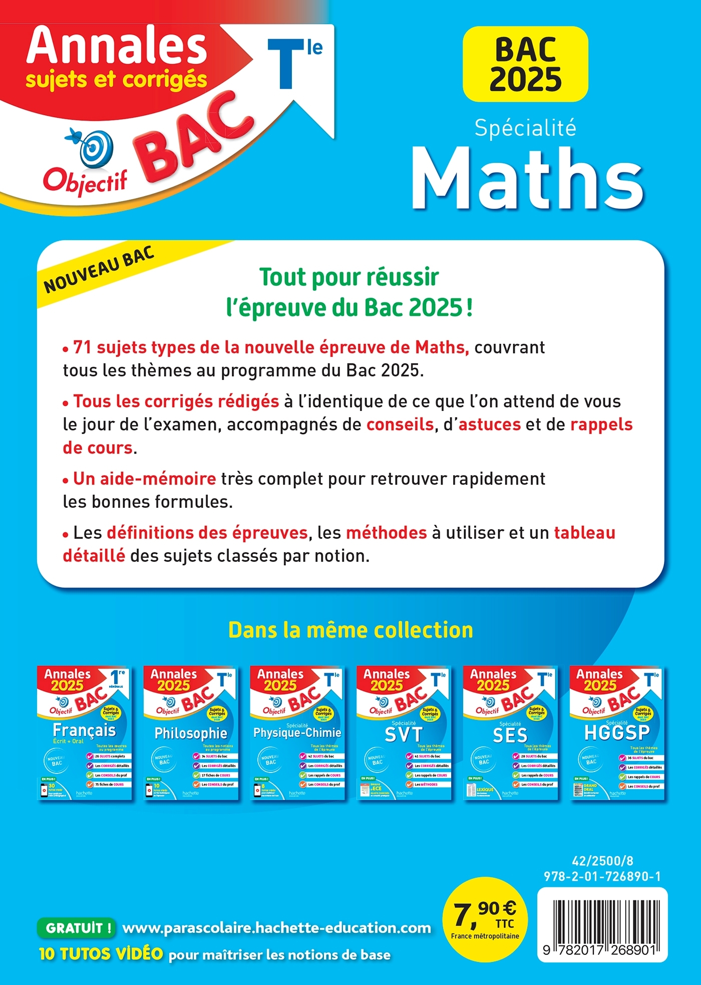 Annales Objectif BAC 2025 - Spécialité Maths Tle - sujets et corrigés - Sandrine Bodini-Lefranc - HACHETTE EDUC