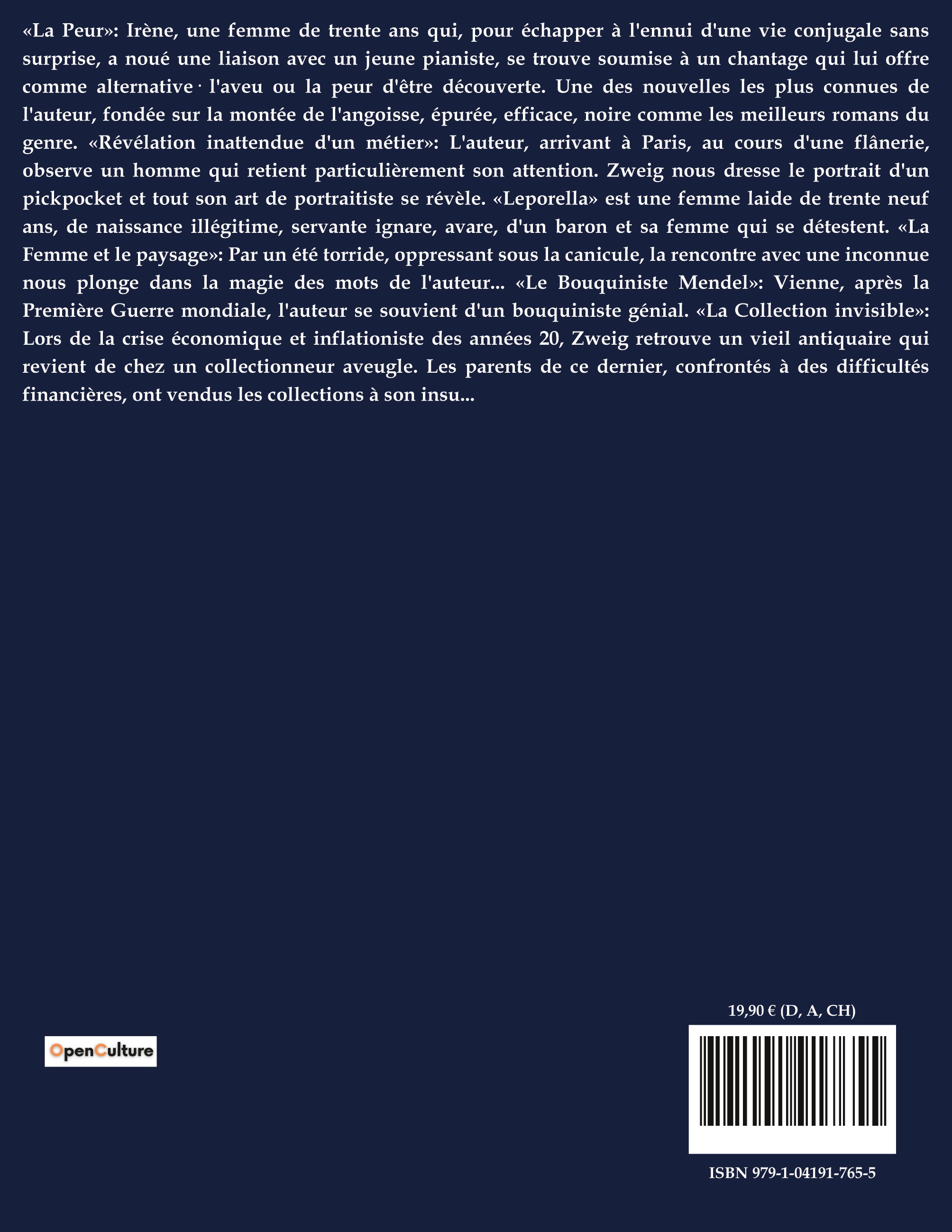 La Peur - Révélation inattendue d'un métier - Leporella - La Femme et le Paysage - Le Bouquiniste Mendel - La Collection Invisible - Stefan Zweig - CULTUREA