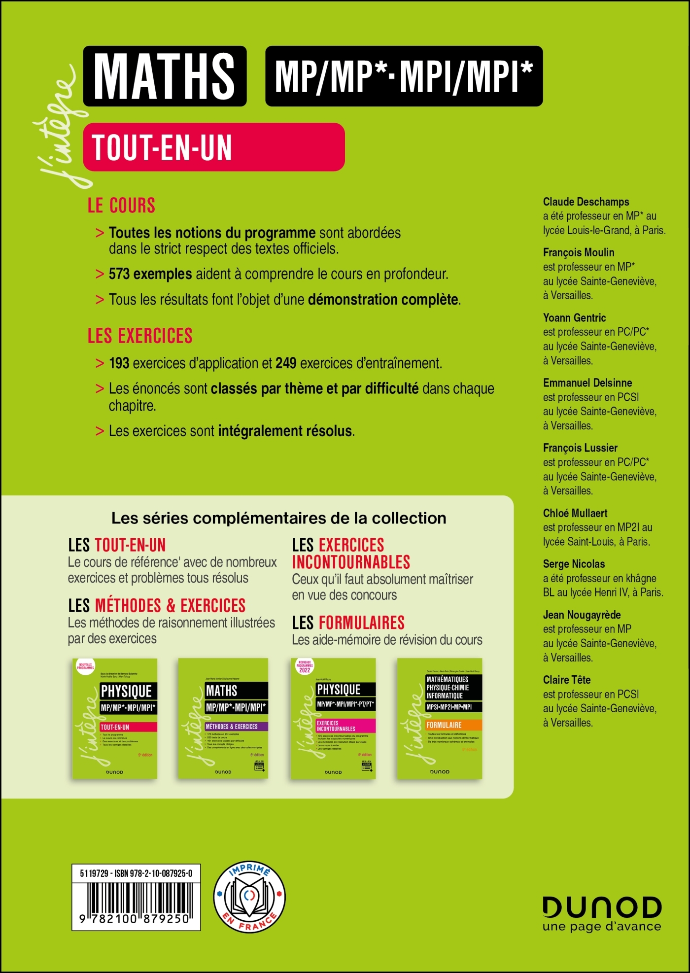 Maths Tout-en-un MP/MP*-MPI/MPI* - 7e éd. - Claude Deschamps, François Moulin, Yoann Gentric, Emmanuel Delsinne, François Lussier, Chloé Mullaert, Serge Nicolas, Jean Nougayrède, Claire TÊTE - DUNOD