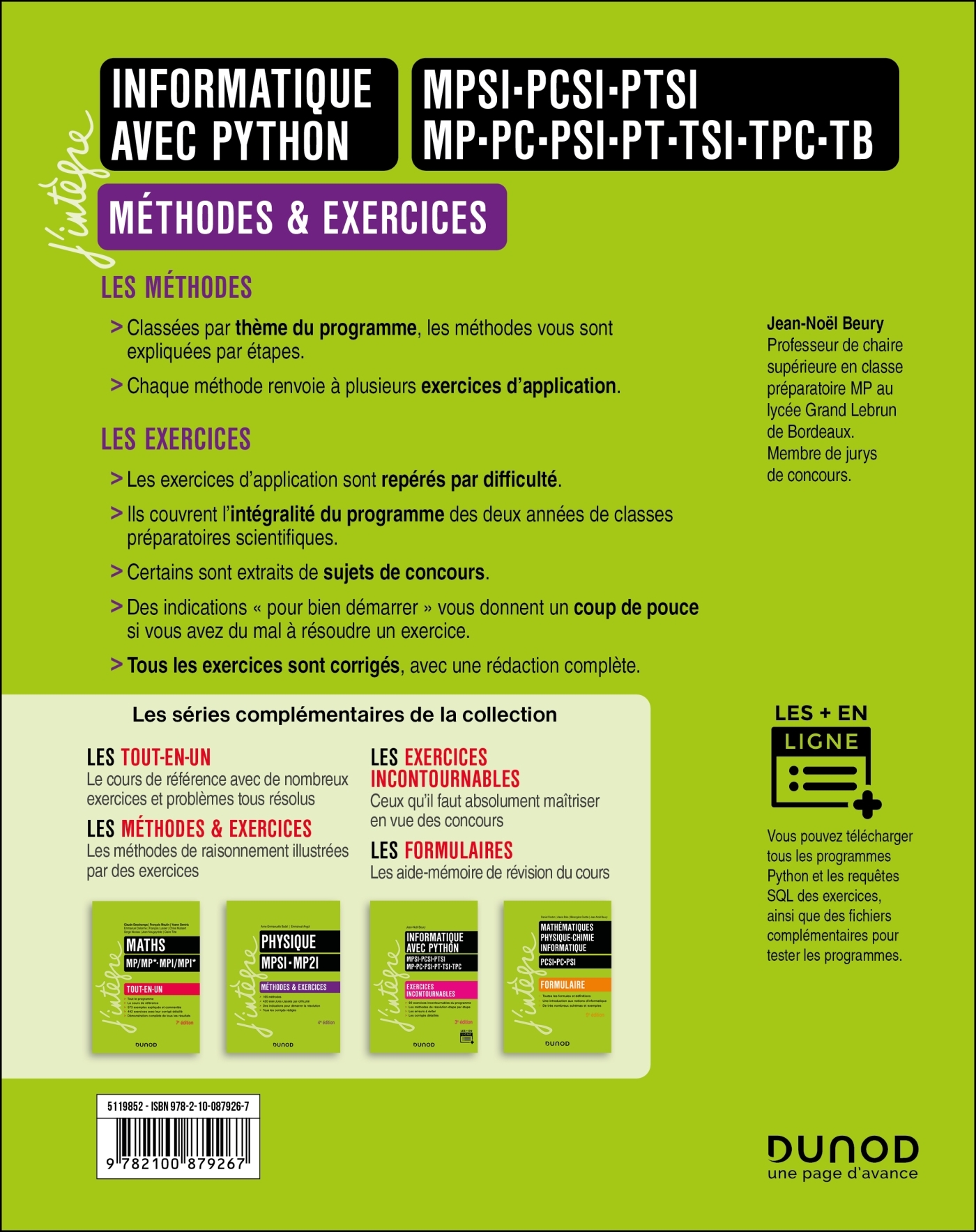 Informatique avec Python - Méthodes et exercices - MPSI-PCSI-PTSI-MP-PC-PSI-PT-TSI-TPC-TB - 3e éd. - BEURY JEAN-NOEL - DUNOD