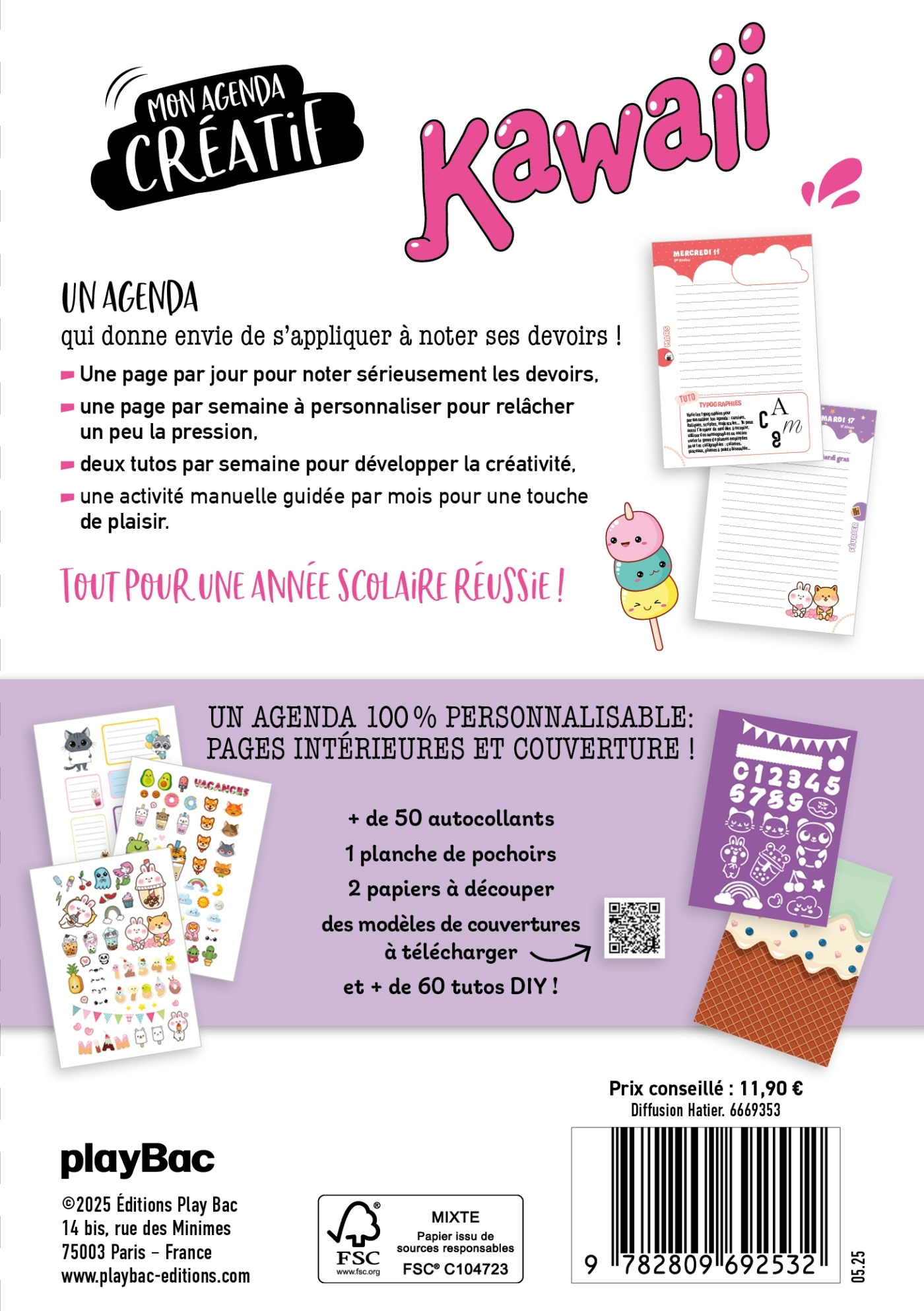 Mon agenda créatif Kawaii 2025-2026 -  Playbac Éditions - PLAY BAC