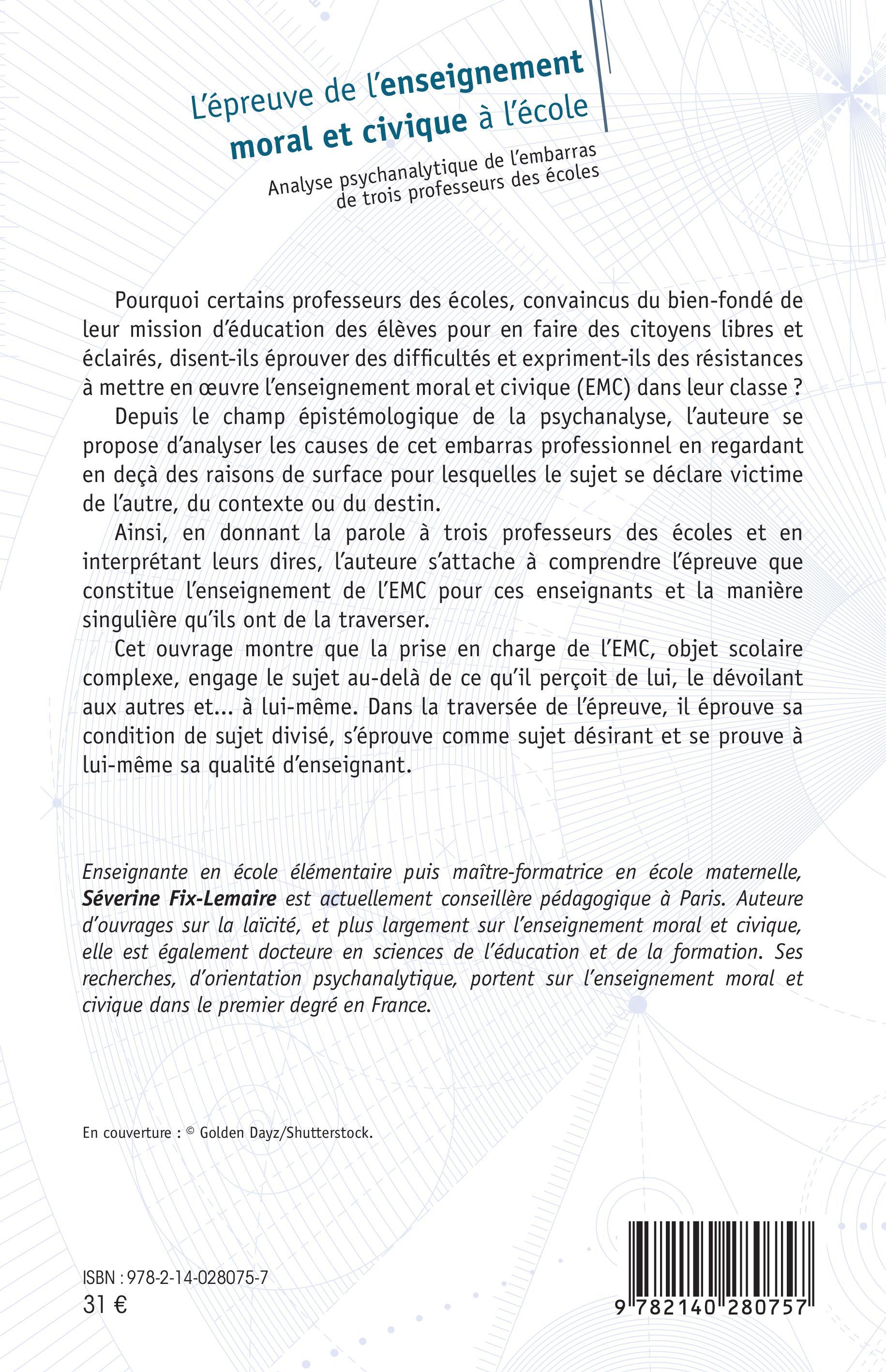 L'épreuve de l'enseignement moral et civique à l'école - Séverine Fix-Lemaire - L'HARMATTAN