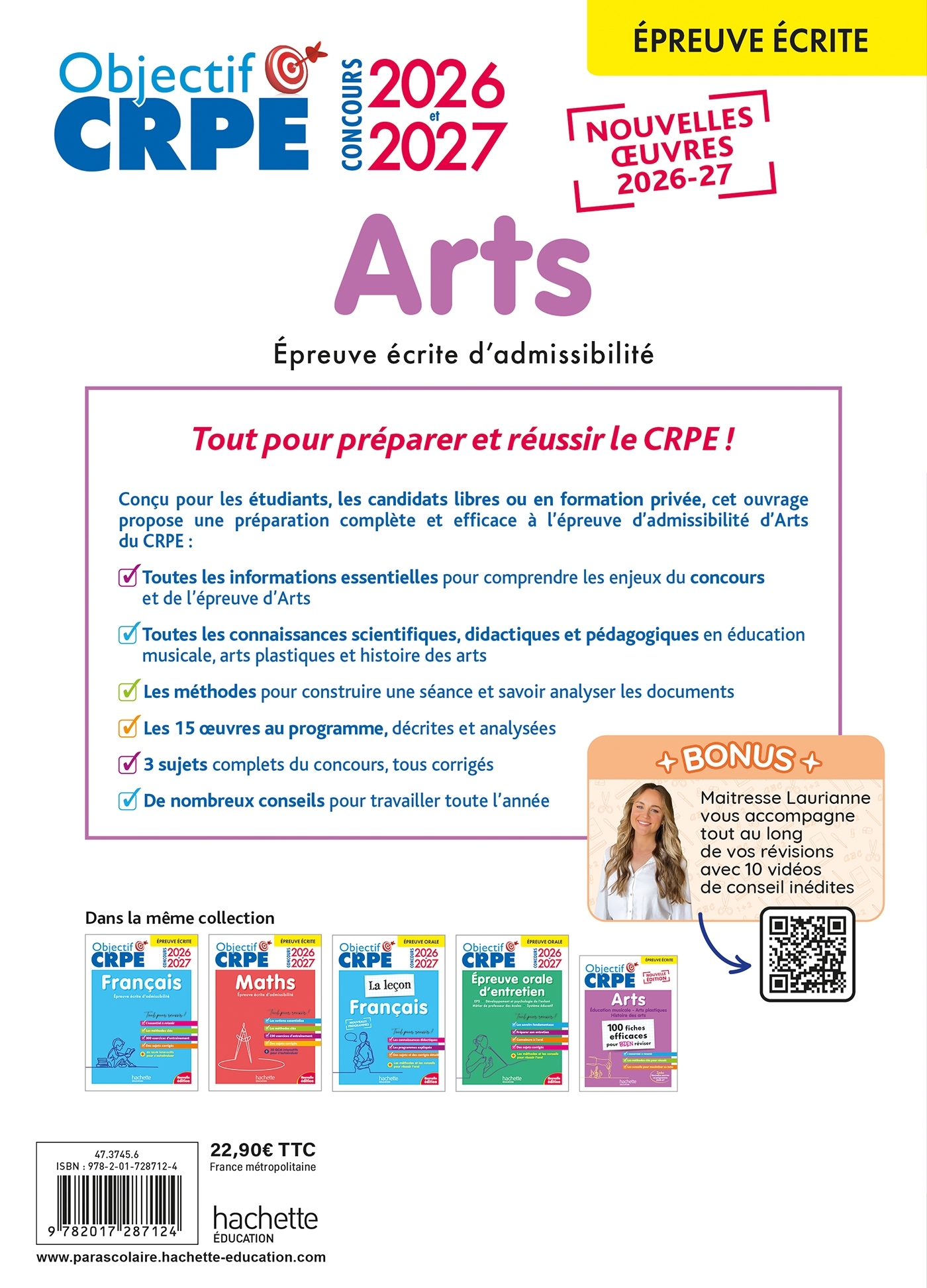Objectif CRPE 2026-2027 - Arts - épreuve écrite d'admissibilité - Anne-Sophie Molinié, Philippe Coubetergues, Sandrine David, Anne Dubrel, Catherine Sajous - HACHETTE EDUC