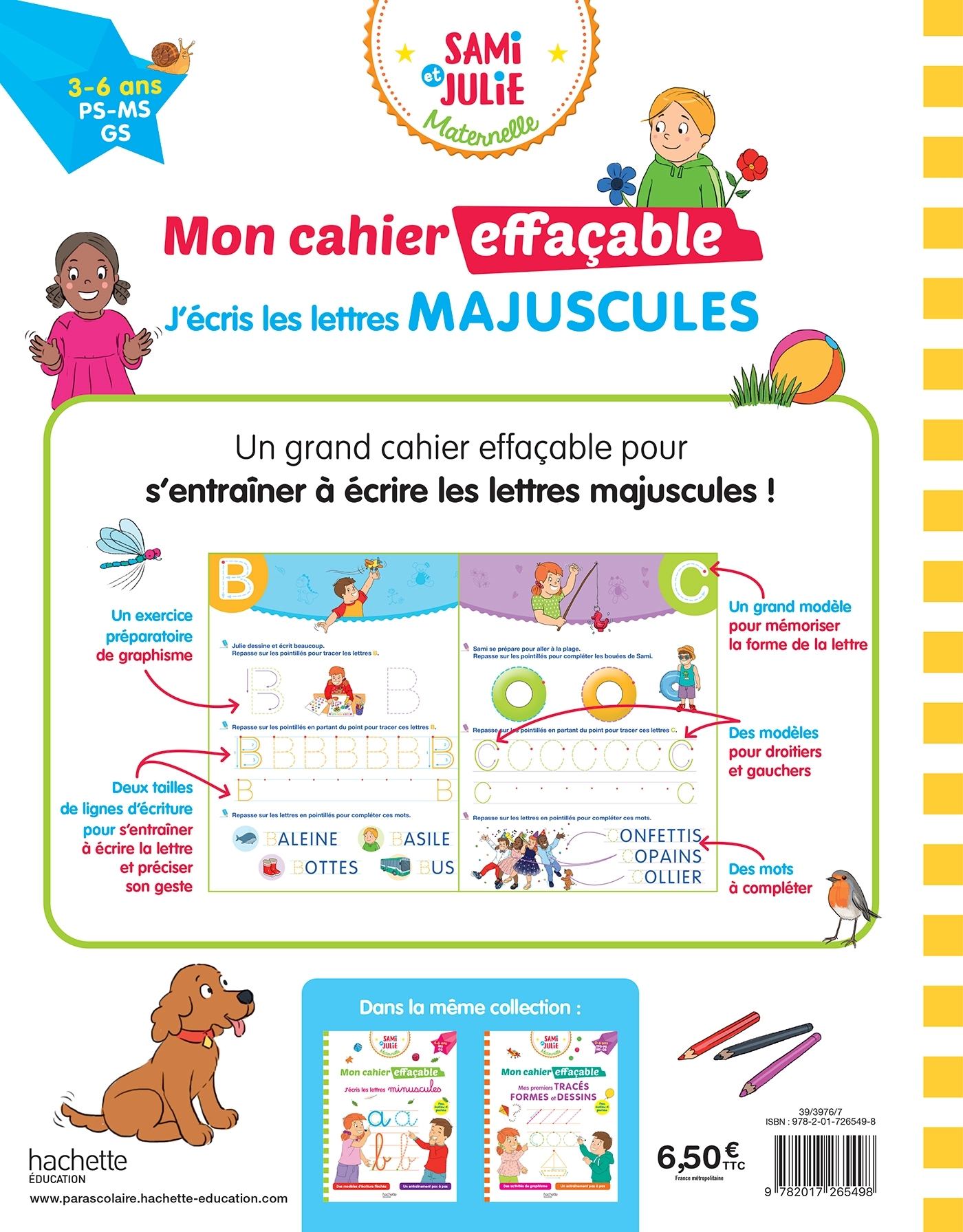 Sami et Julie Maternelle - Mon cahier effaçable - J'écris les lettres majuscules (3-6 ans) -   - HACHETTE EDUC