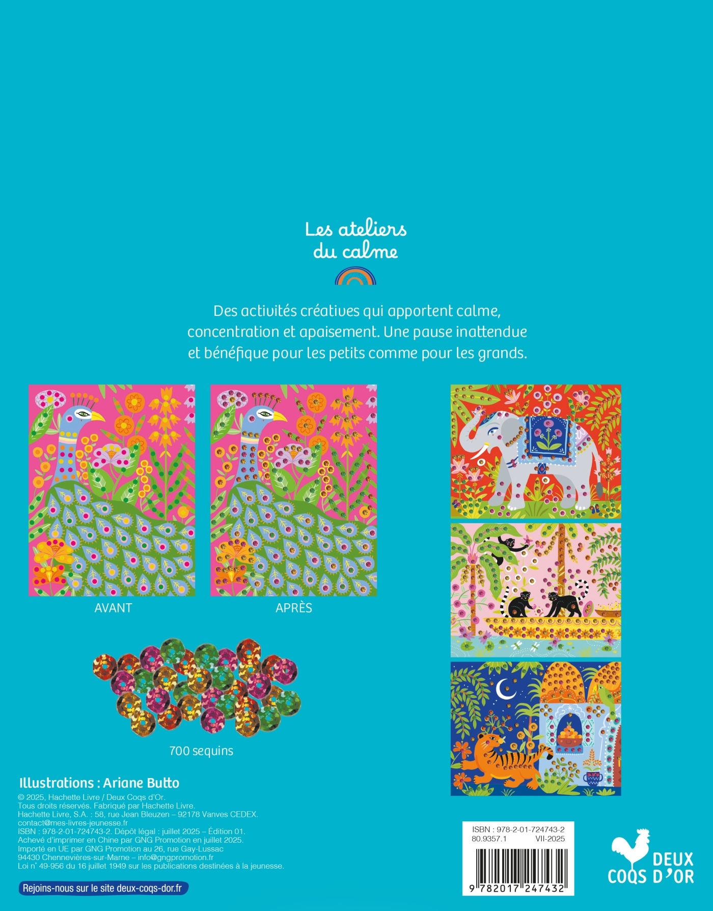 MES TABLEAUX ANIMAUX SAUVAGES EN SEQUINS - POCHETTE AVEC ACCESSOIRES -  - DEUX COQS D OR