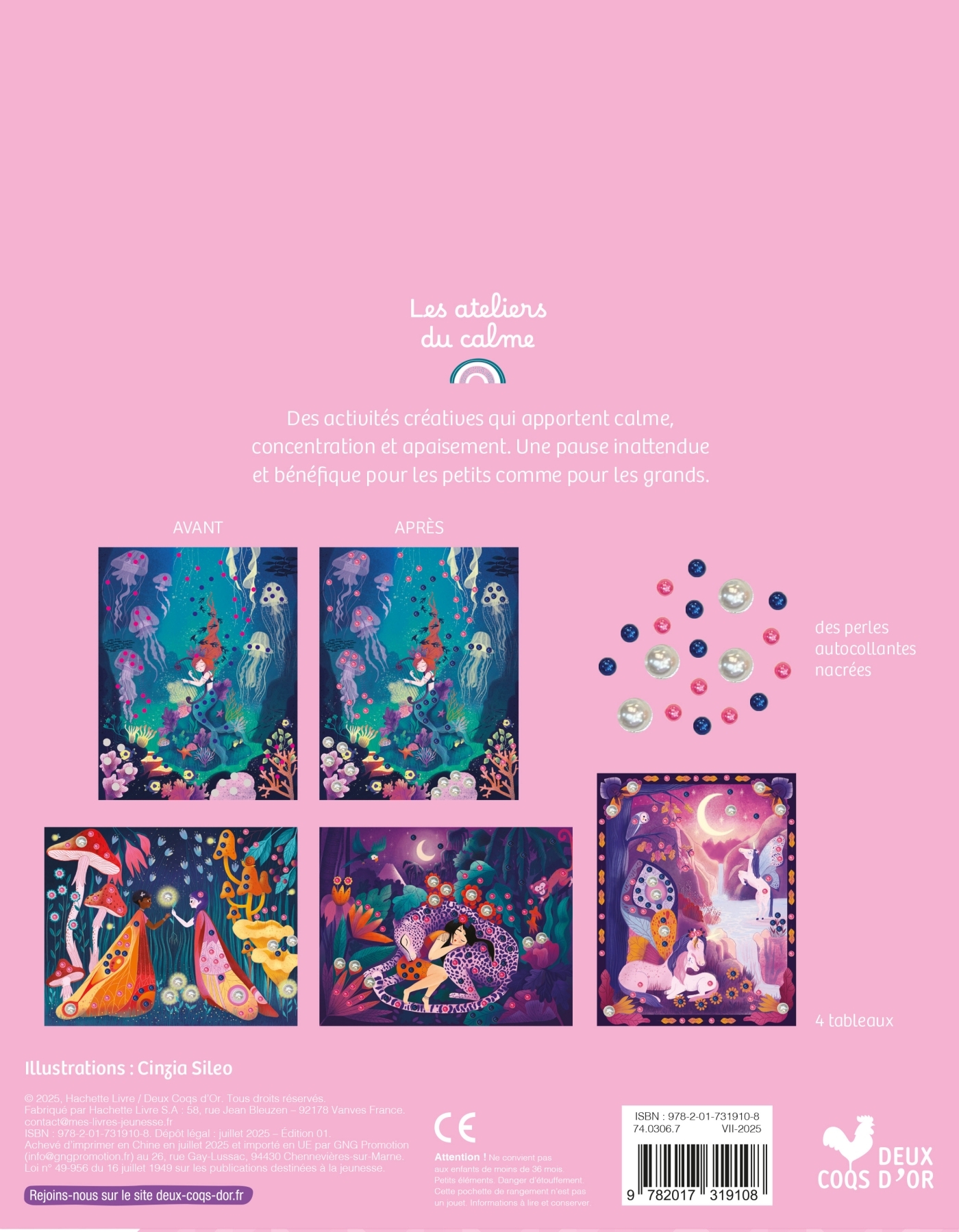 MES TABLEAUX NUIT MAGIQUE EN PERLES NACRÉES - POCHETTE AVEC ACCESSOIRES -  - DEUX COQS D OR