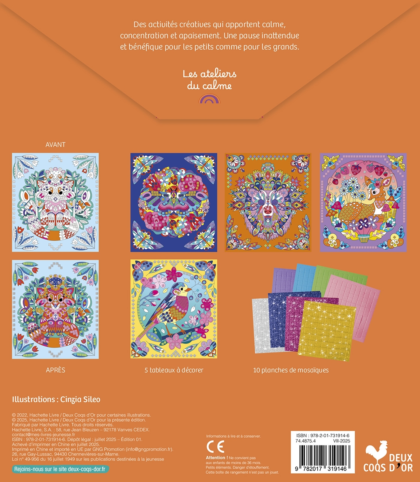 MES MANDALAS ANIMAUX EN MOSAÏQUES  - BOÎTE CRÉATIVE -  - DEUX COQS D OR