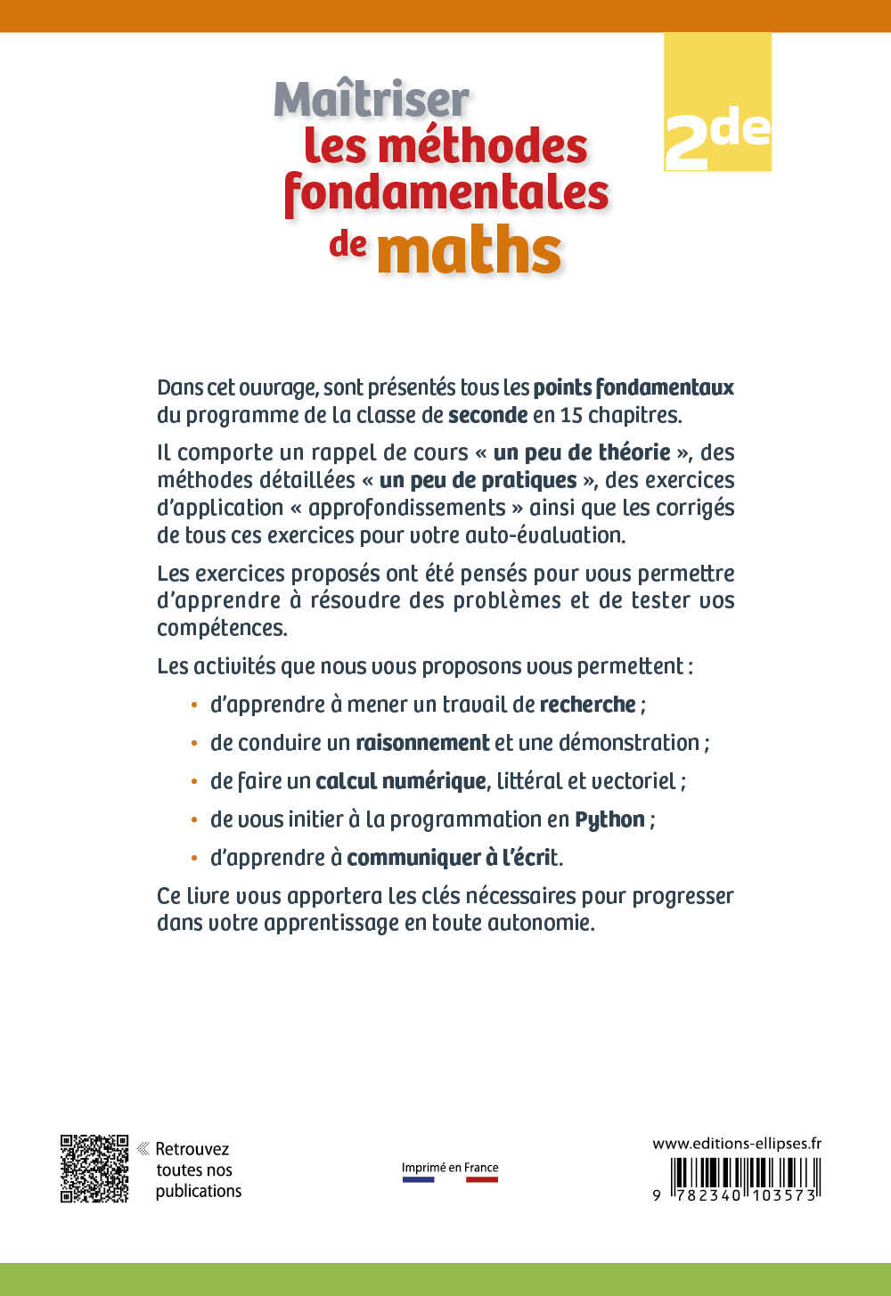 Maîtriser les méthodes fondamentales de maths - Seconde - Marie Escot, Djamal Eddine Melikechi - ELLIPSES