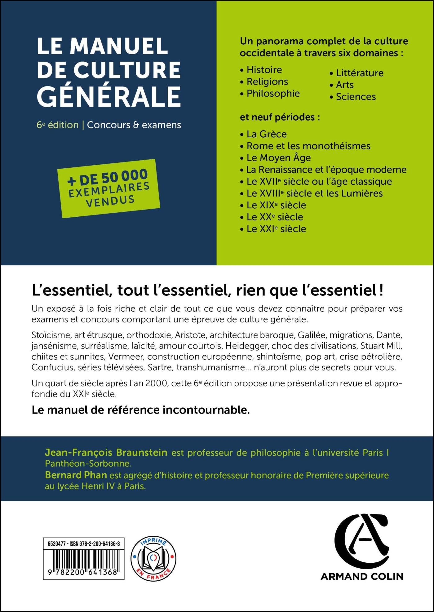 LE manuel de culture générale - 6e éd. - Jean-François Braunstein, Bernard Phan - ARMAND COLIN