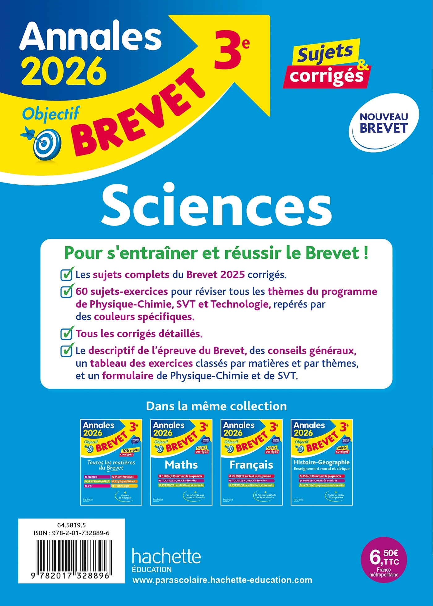 Annales Brevet 2026 - Sciences 3e - sujets et corrigés - Sébastien Dessaint, Malorie Gorillot - HACHETTE EDUC
