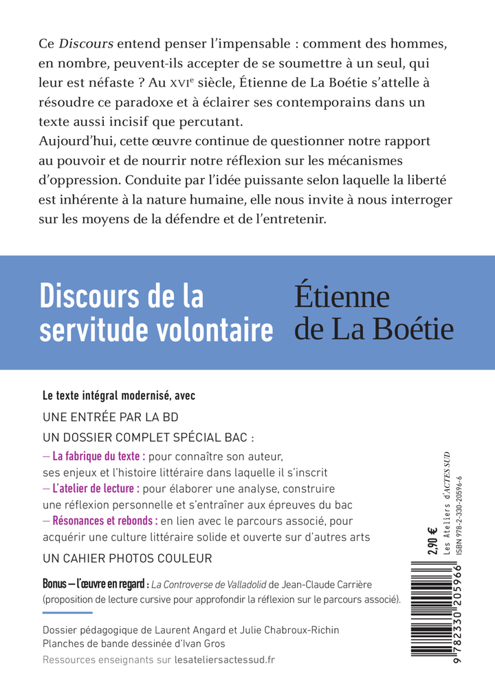 Discours de la servitude volontaire (Bac 2026, voies générales et technologiques) - Étienne de La Boétie, Julie Chabroux-richin, Laurent Angard - ACTES SUD