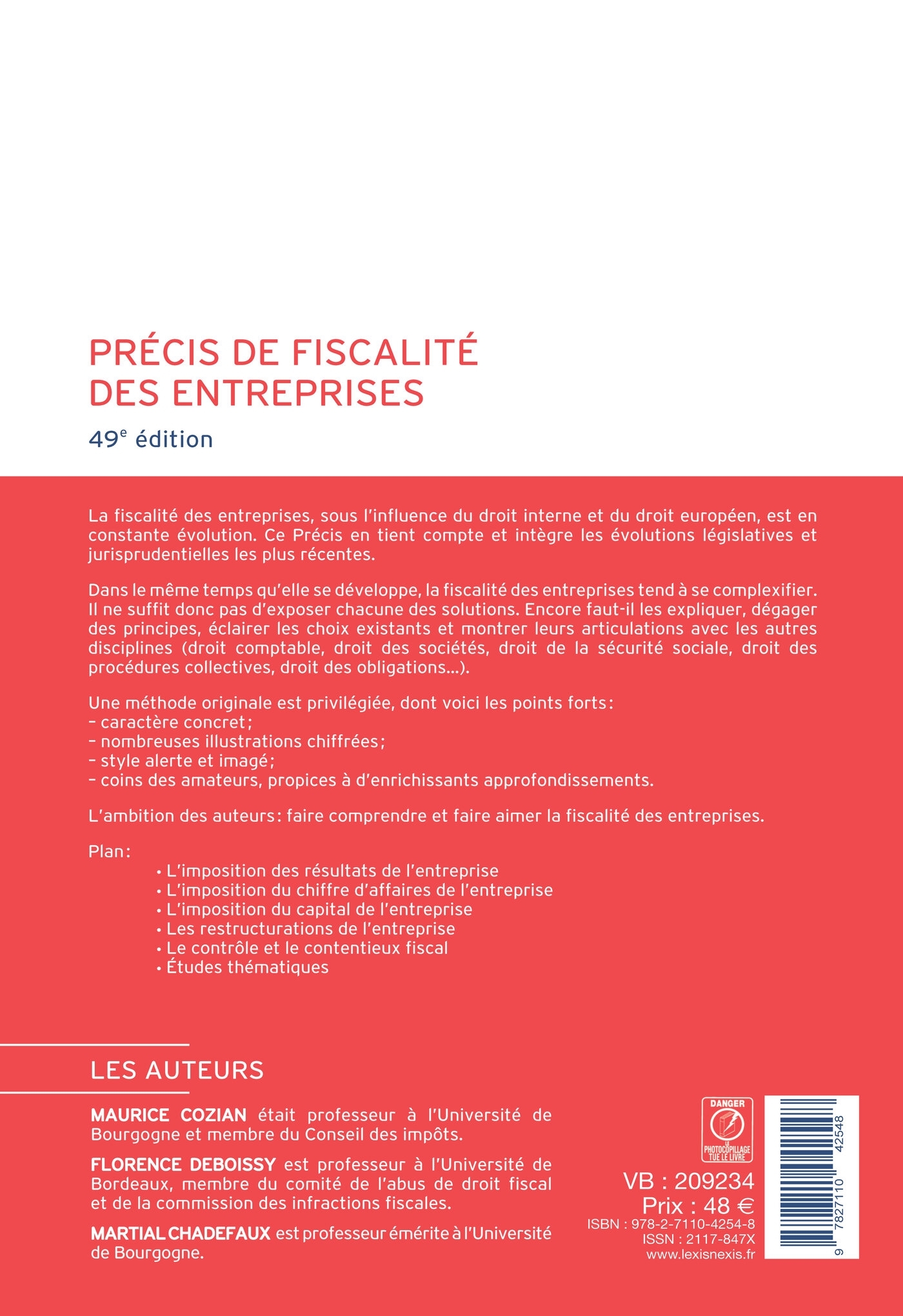 Précis de fiscalité des entreprises 2025/2026 - Maurice Cozian, Florence Deboissy, Martial Chadefaux - LEXISNEXIS