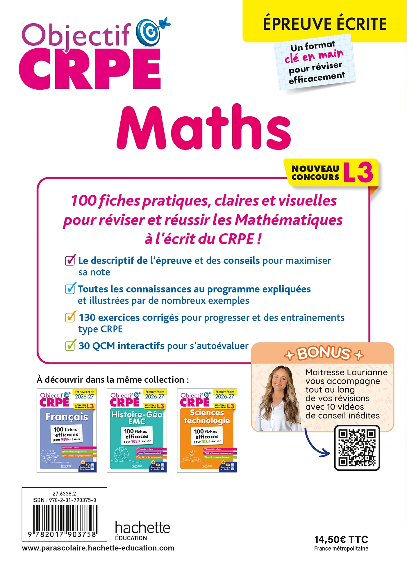 Objectif CRPE 2026 - Maths - 100 fiches pour bien réviser  - ép. écrite d'admissibilité L3 - Laure Voirin-Bremont, Olivier Véziant - HACHETTE EDUC