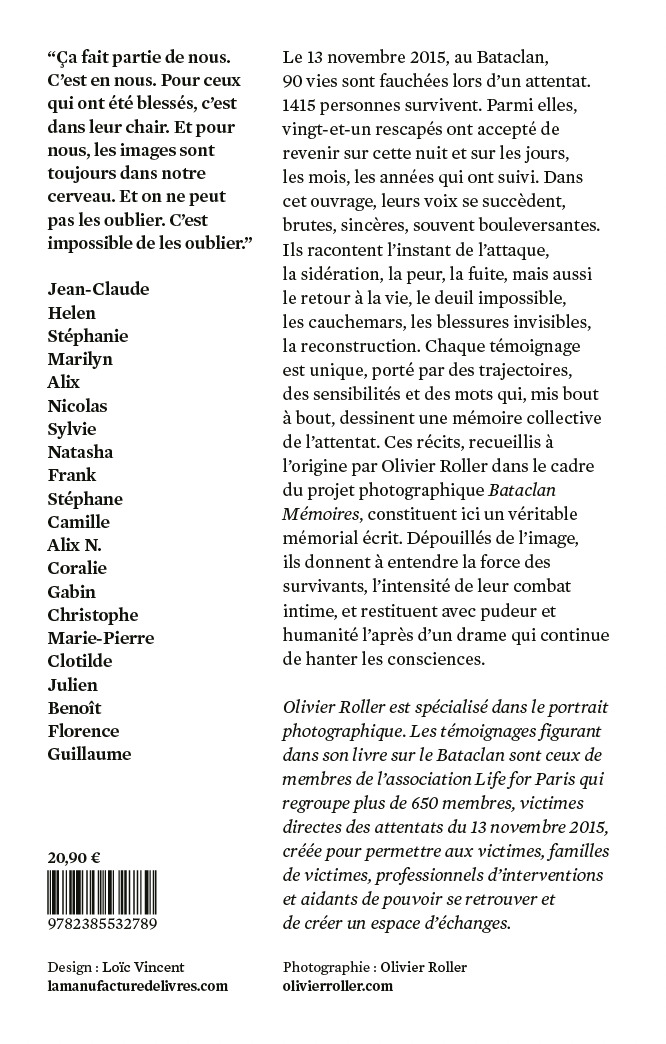 Mémoires du Bataclan - Olivier Roller - MANUFACTURE LIV