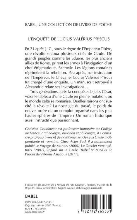 L'Enquête de Lucius Valérius Priscus - Christian Goudineau - ACTES SUD