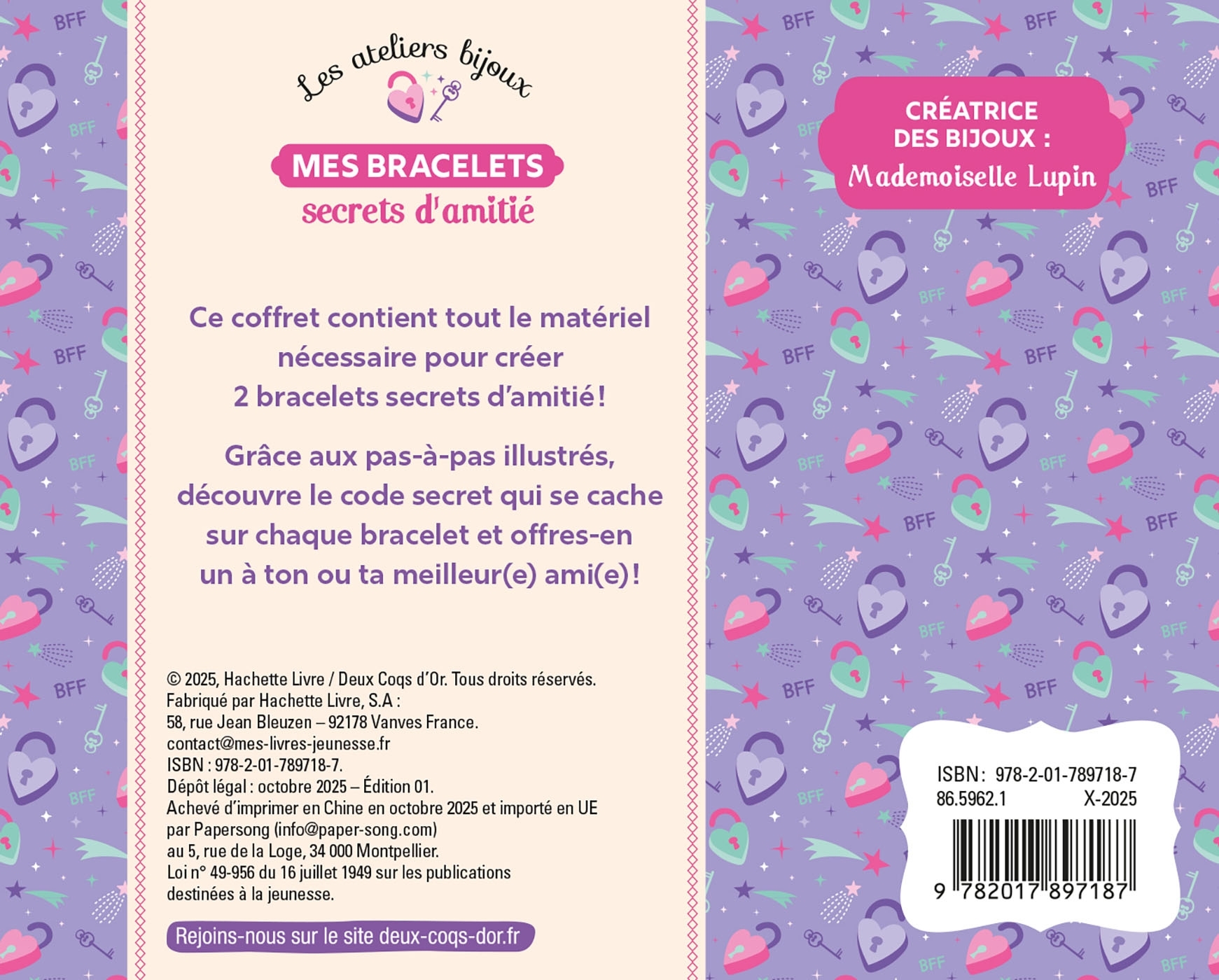 Mes bracelets secrets d'amitié - coffret avec accessoires - Mademoiselle Lupin - DEUX COQS D OR