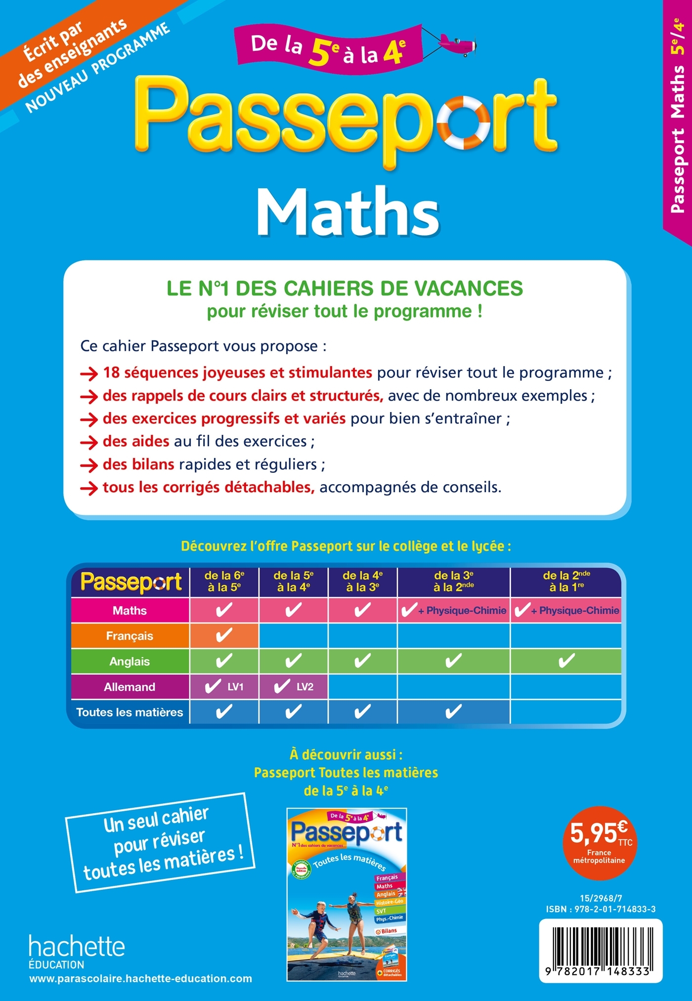 Passeport - Maths - De la 5e à la 4e - Cahier de vacances 2025 - Philippe Rousseau - HACHETTE EDUC
