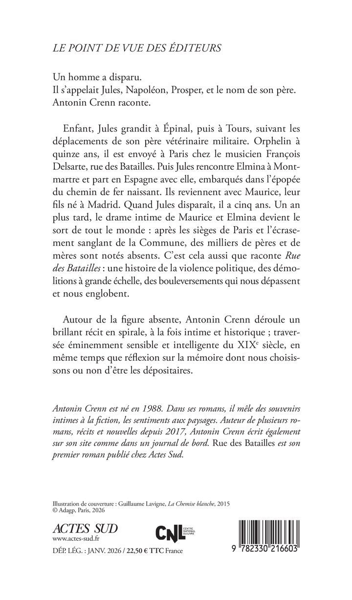Rue des Batailles - Antonin Crenn - ACTES SUD