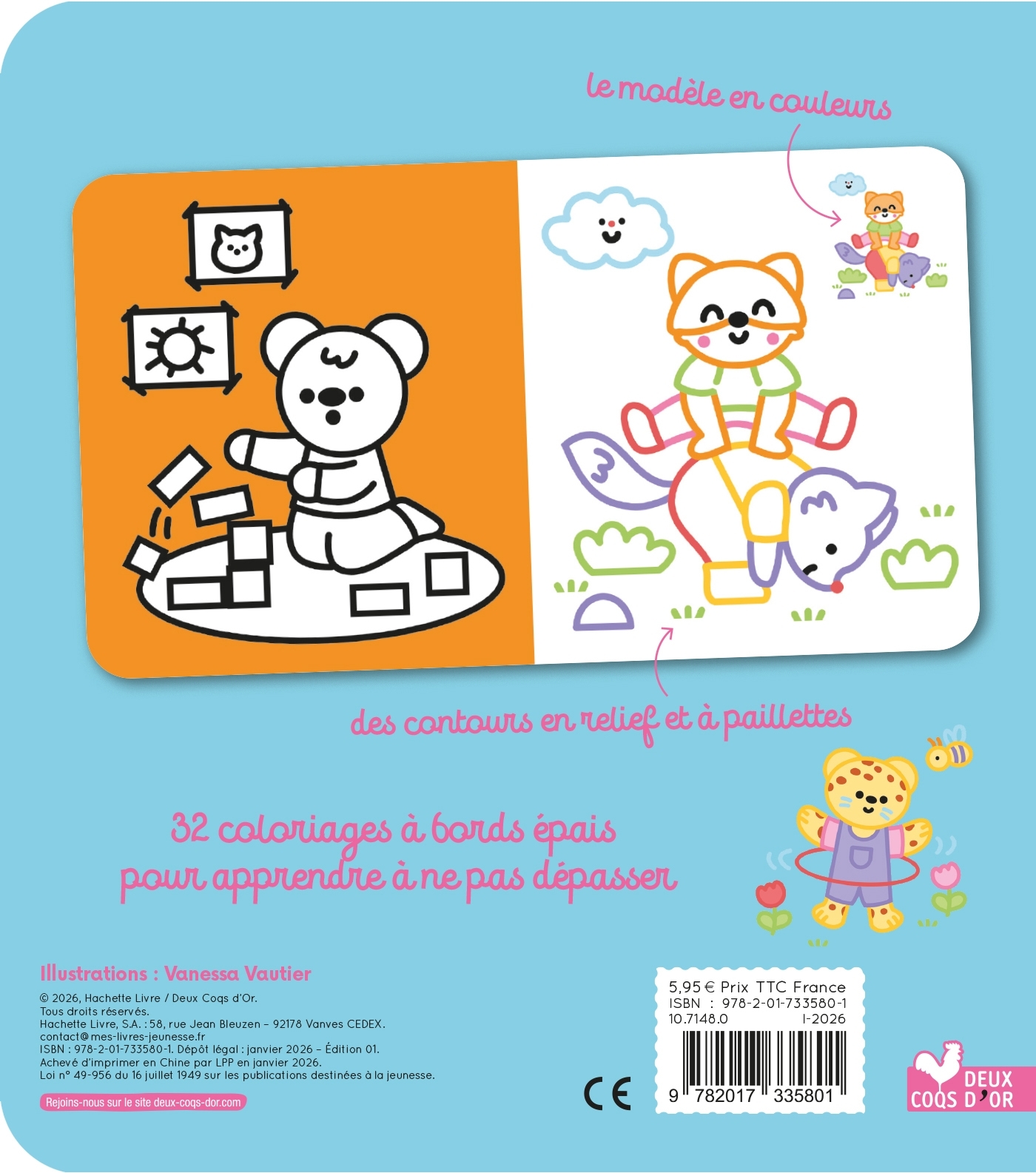 Coloriages à bords pailletés - Augustin le pingouin -  - DEUX COQS D OR