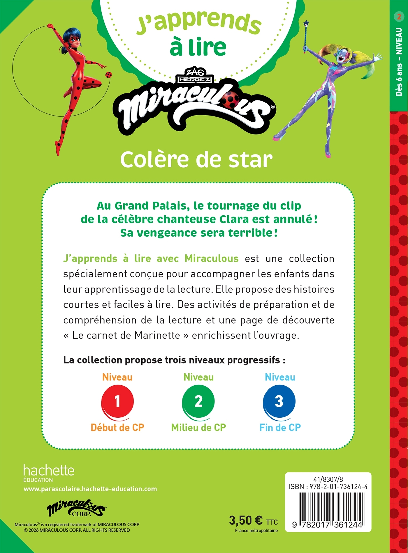 Miraculous Première lecture CP niveau 2 - Colère de star - Clara Morena-Beuken - HACHETTE EDUC