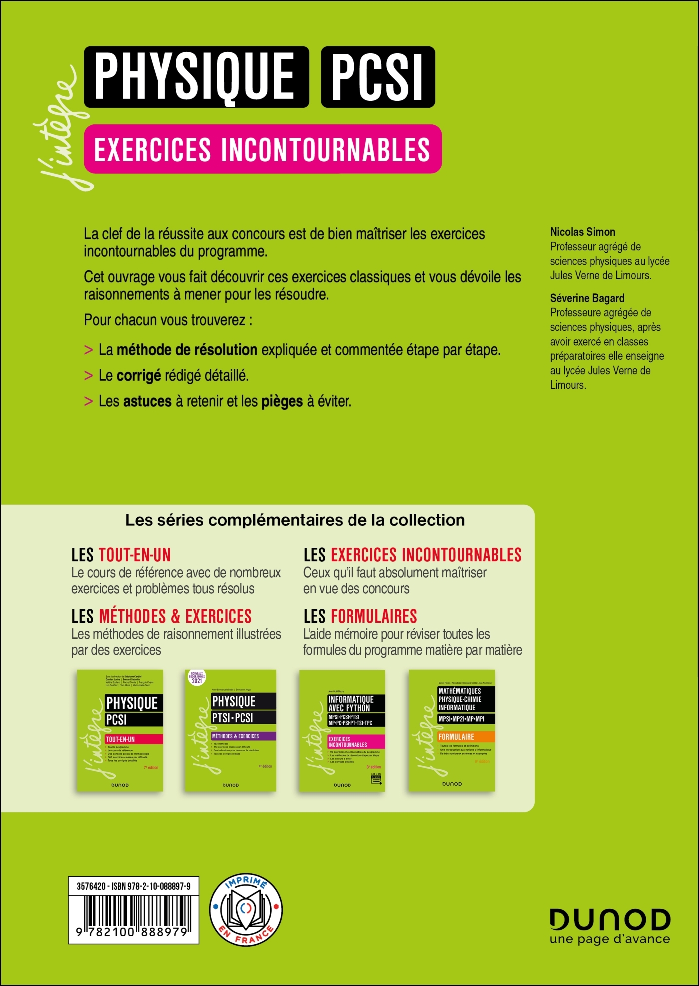Physique, exercices incontournables, PCSI - 6e éd. - Nicolas Simon, Séverine Bagard - DUNOD
