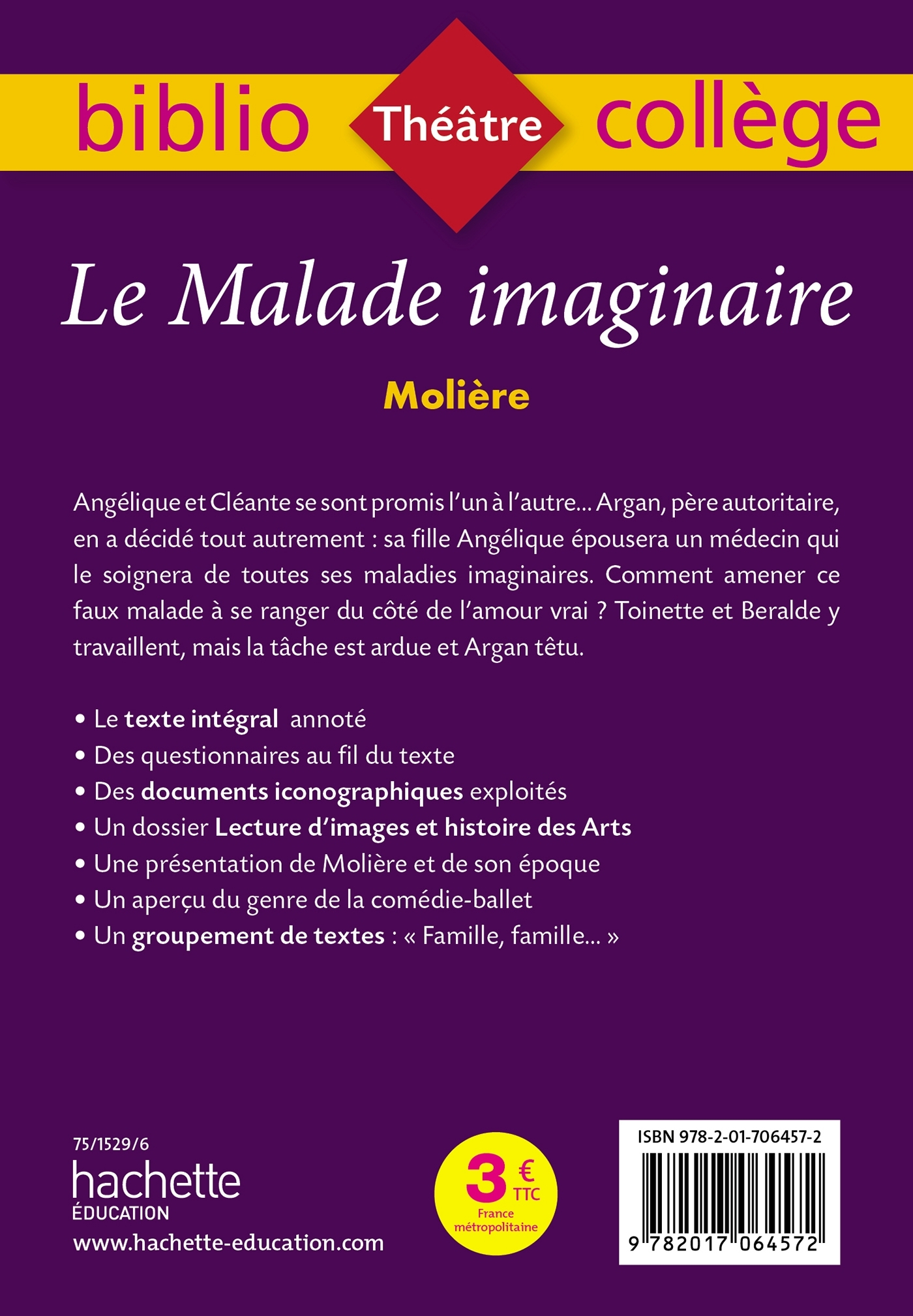 Bibliocollège - Le Malade imaginaire, Molière - Jean-Baptiste Molière (Poquelin dit), Isabelle Lisle - HACHETTE EDUC