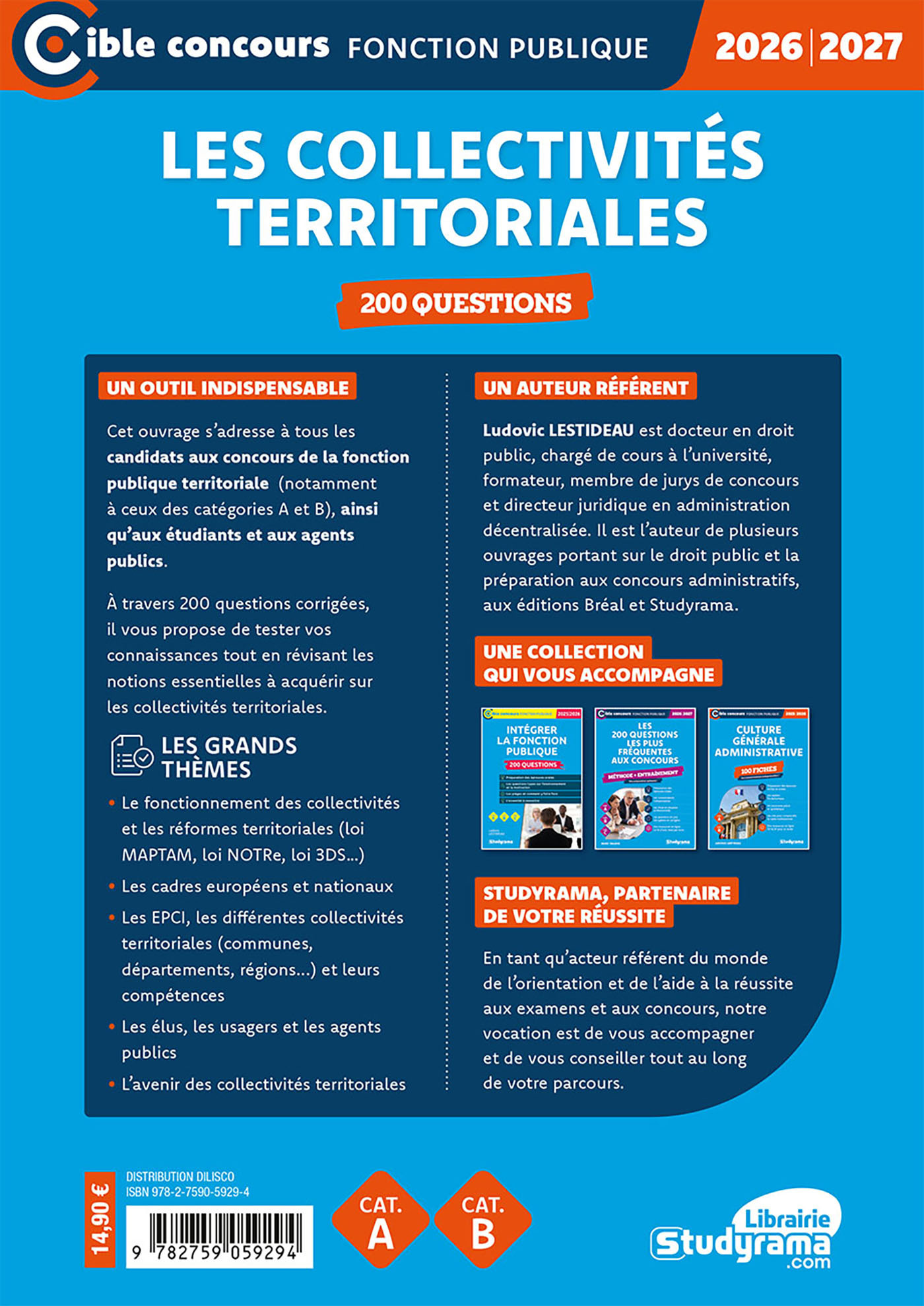 Les collectivités territoriales – 200 questions (Catégories A et B – Édition 2026-2027) - Ludovic Lestideau - STUDYRAMA