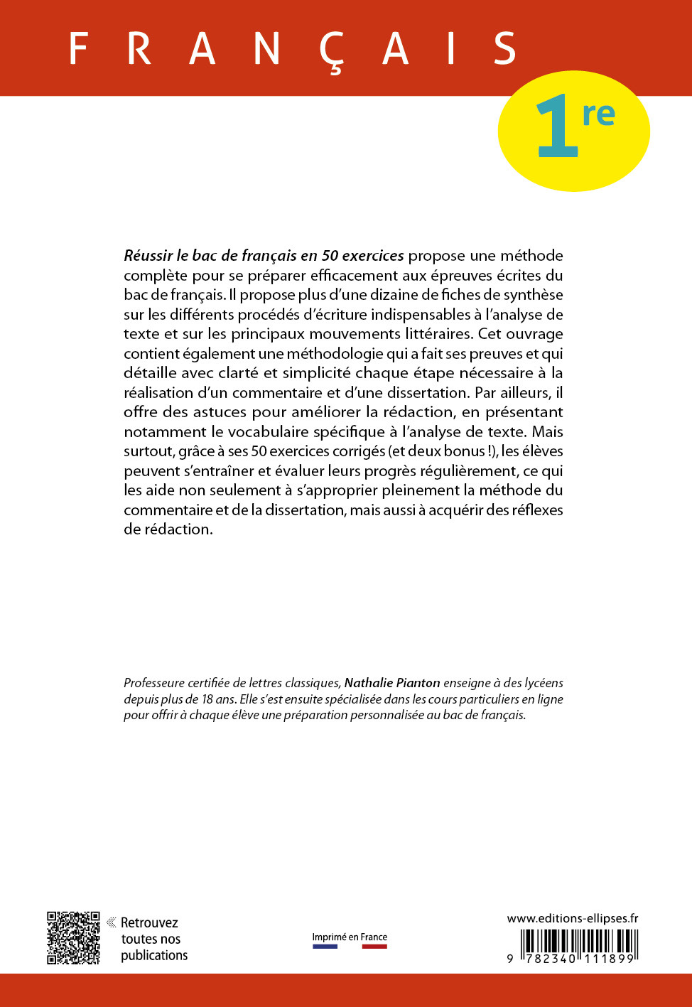 Français. Première. Réussir le bac de français en 50 exercices - Nathalie Pianton - ELLIPSES