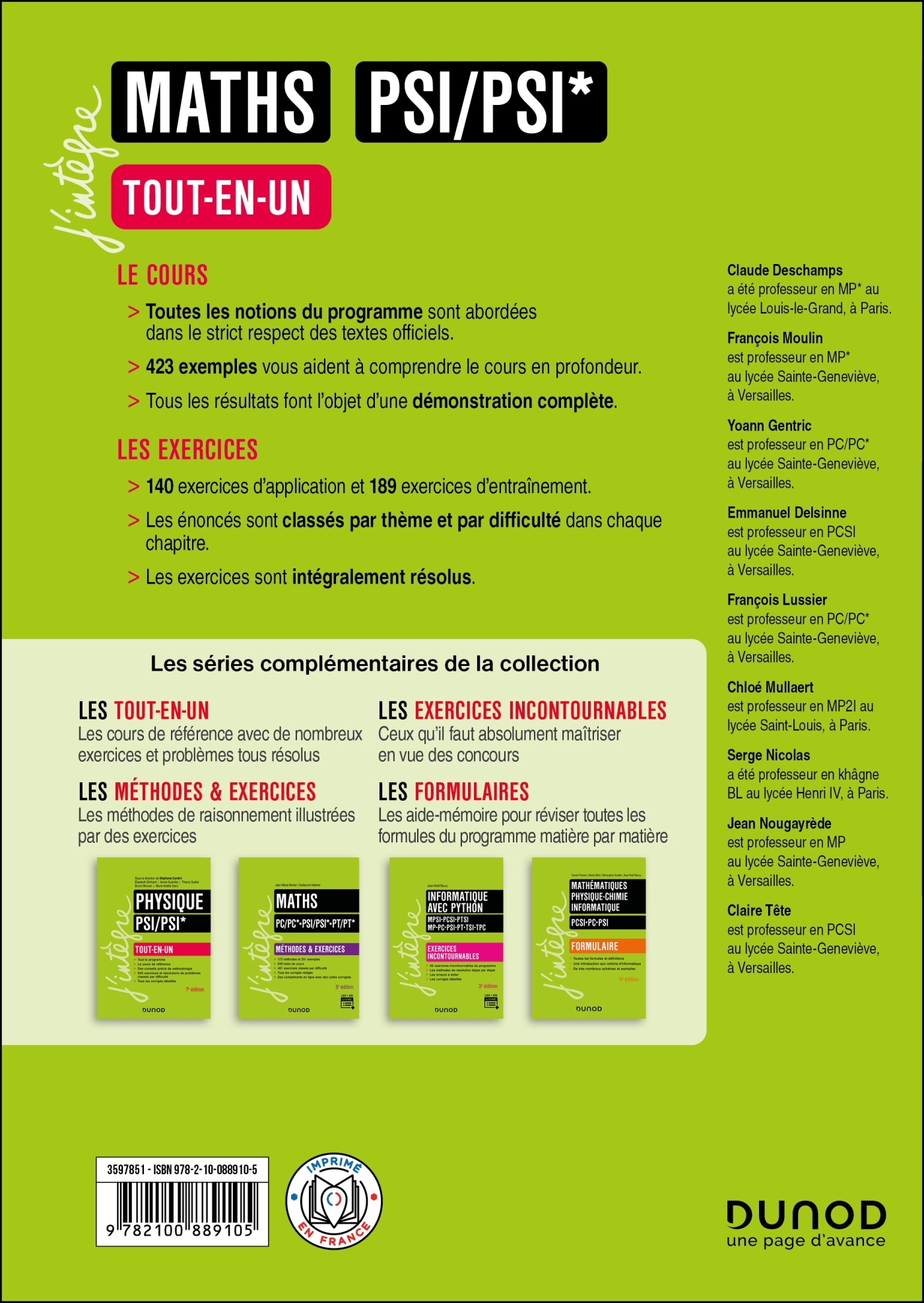 Maths Tout-en-un PSI/PSI* - 3e éd. - Claude Deschamps, FRANCOIS MOULIN, Yoann Gentric, Emmanuel Delsinne, François Lussier, Chloé Mullaert, Serge Nicolas, Jean Nougayrède, Claire Tête - DUNOD