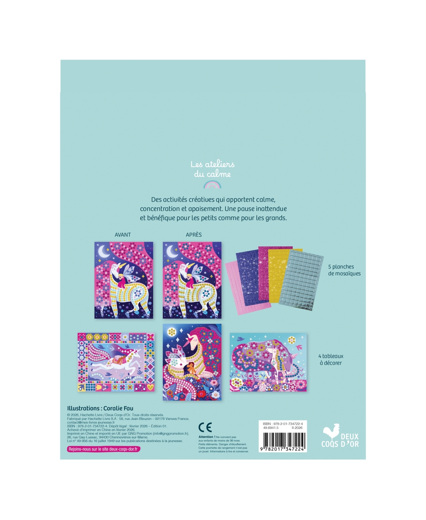 Mes tableaux licornes et fées en mosaïques - pochette avec accessoires -  - DEUX COQS D OR