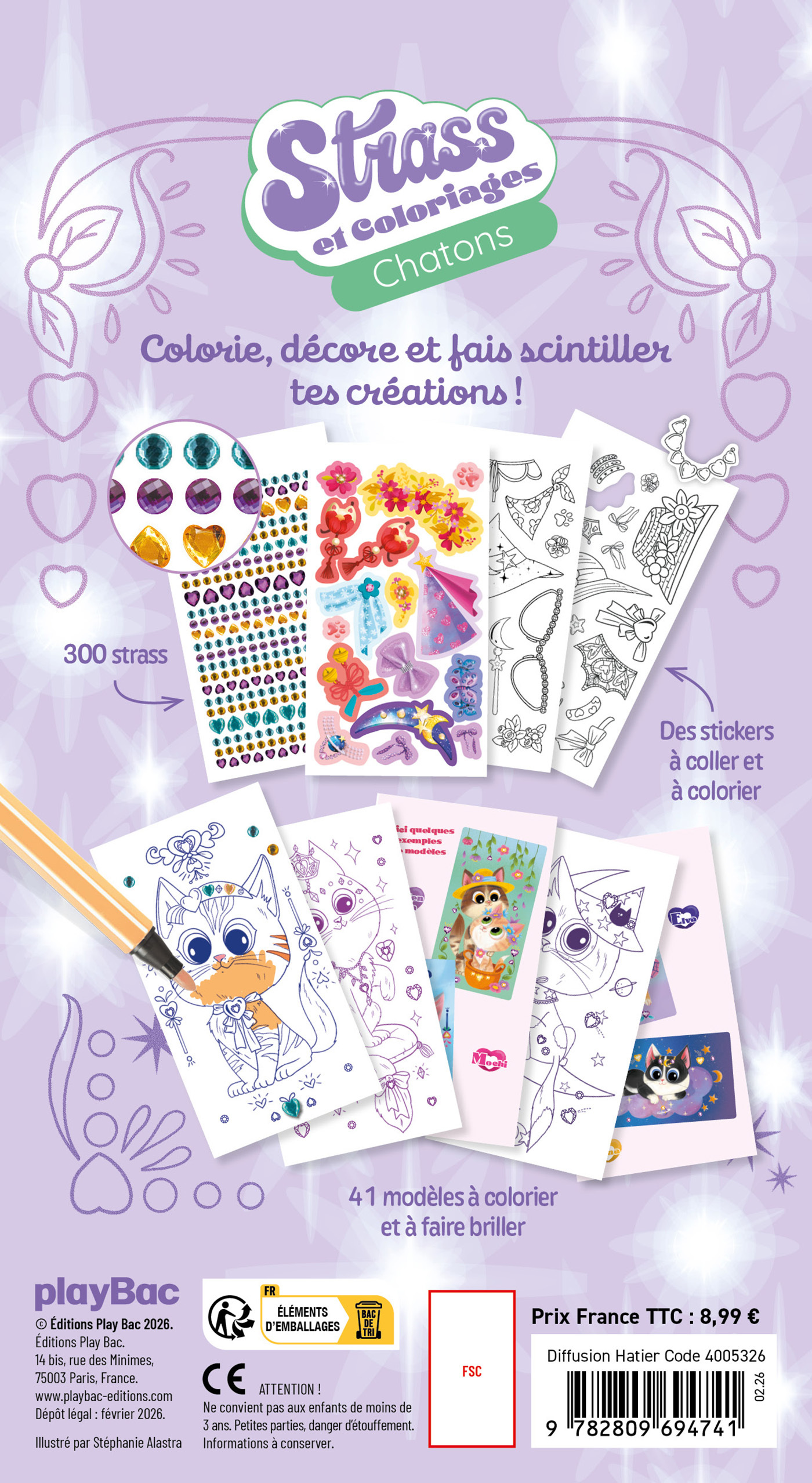Strass et coloriages chatons -  - PLAY BAC