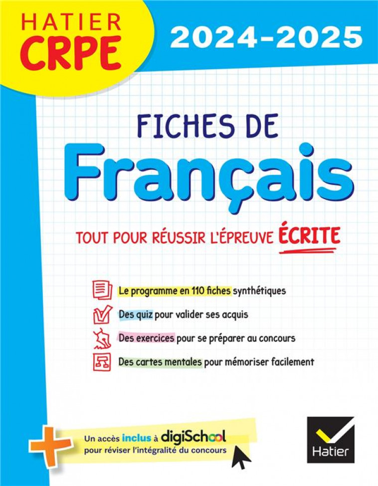 HATIER CRPE -  FICHES DE FRANCAIS - EPREUVE ECRITE 2024/2025 - CELLIER/PELLAT - HATIER SCOLAIRE