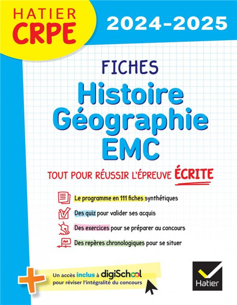 HATIER CRPE -  FICHES D'HISTOIRE GEOGRAPHIE EMC - EPREUVE ECRITE 2024/2025 - BAUDINAULT/GOMES - HATIER SCOLAIRE
