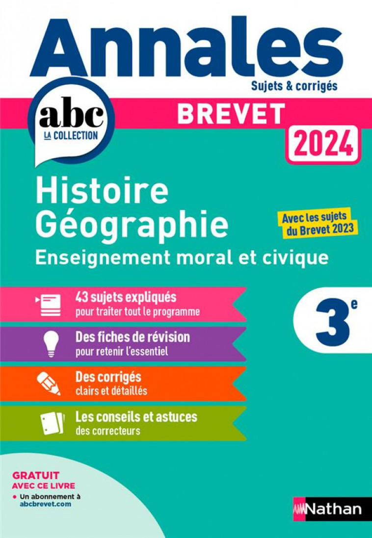 ANNALES BREVET HISTOIRE GEOGRAPHIE ENSEIGNEMENT MORAL ET CIVIQUE 2024 - CORRIGE - PRALON/GENET - CLE INTERNAT
