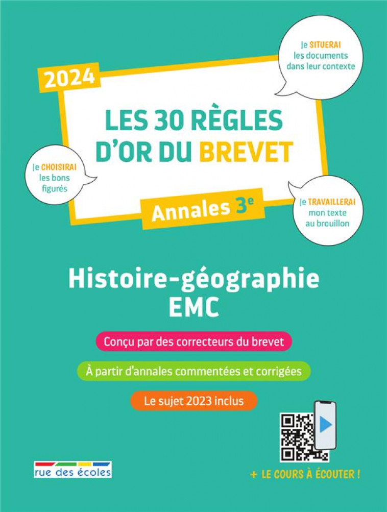 LES 30 REGLES D-OR DU BREVET 2024 - HISTOIRE-GEOGRAPHIE-EMC - ANNALES 3E - COLLECTIF - ANNALES-RDECOLE