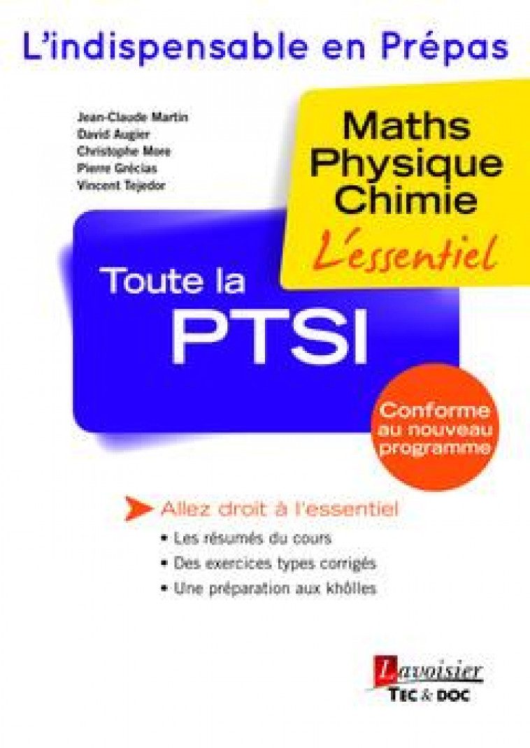 TOUTE LA PTSI - MATHS-PHYSIQUE-CHIMIE - MARTIN JEAN-CLAUDE - Tec et Doc