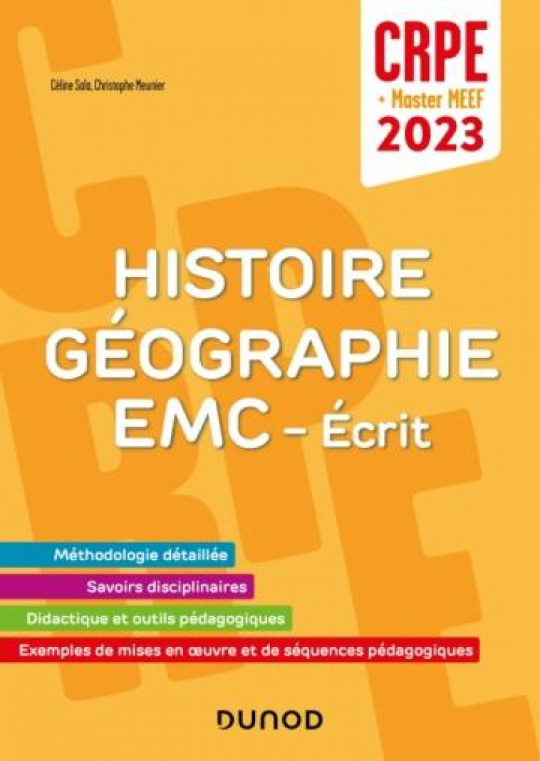 CONCOURS PROFESSEUR DES ECOLES - HISTOIRE GEOGRAPHIE EMC - ECRIT - CRPE 2023  - MASTER MEEF - SALA/MEUNIER - DUNOD