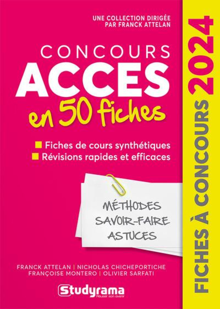 FICHES A CONCOURS : CONCOURS ACCES EN 50 FICHES (EDITION 2024) - ATTELAN/MONTERO - STUDYRAMA